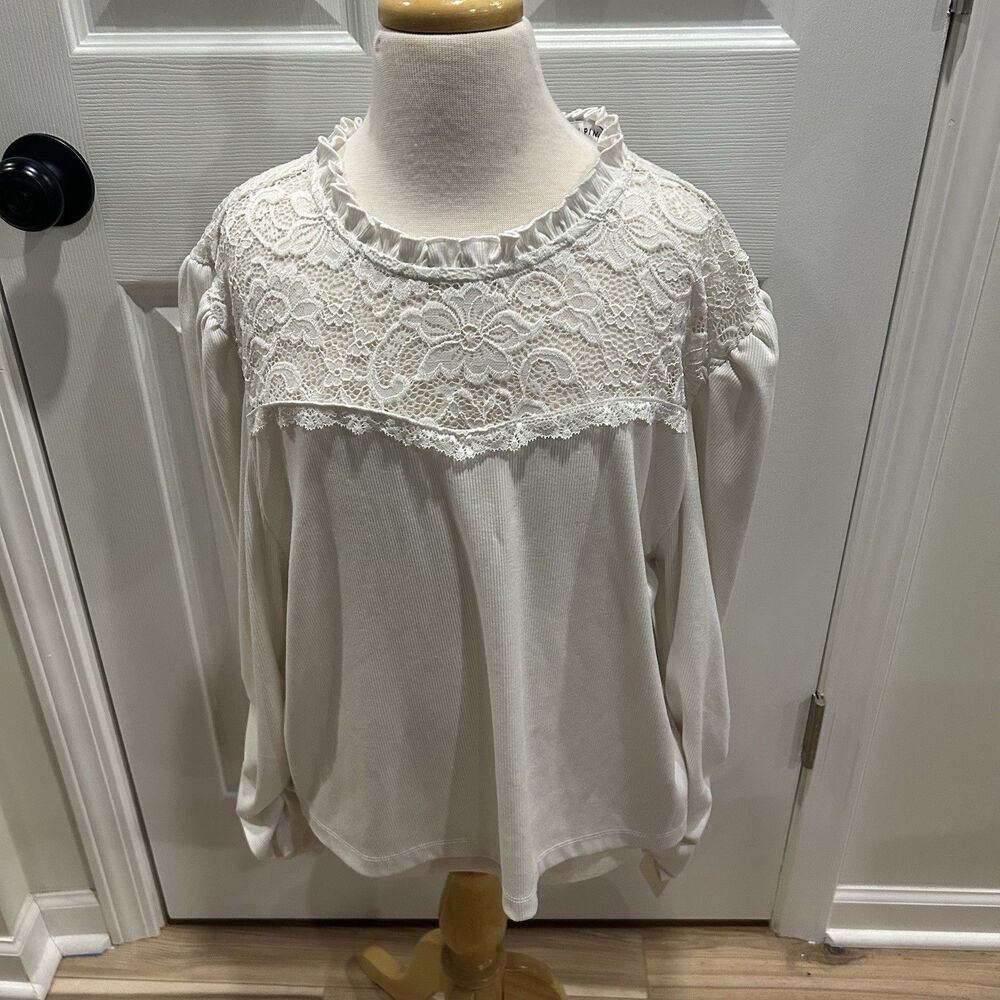 Celebrity Pink Womens Top XXXL White Long Sleeve Cropped Lace Blouse Shirt